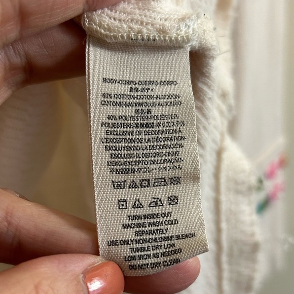 Free People We The Free Rainbow Embroidered Thermal Size Medium Cream - Picture 5 of 7